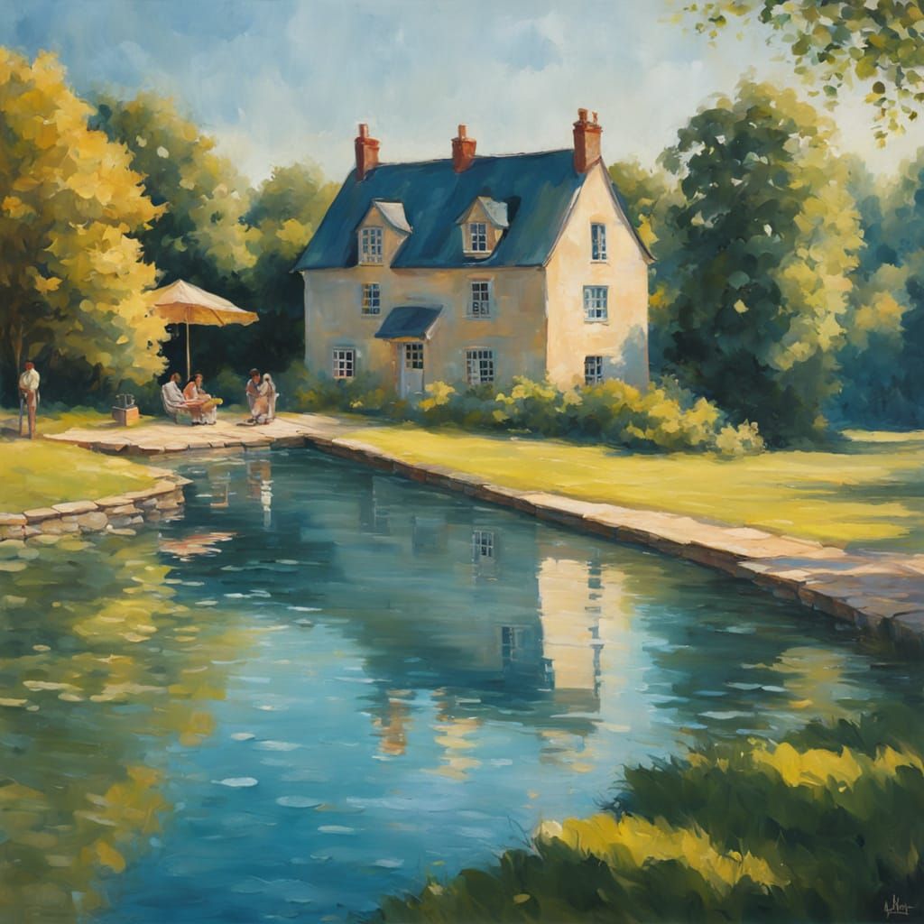 Impressionist Country House with Pool and Swimmers