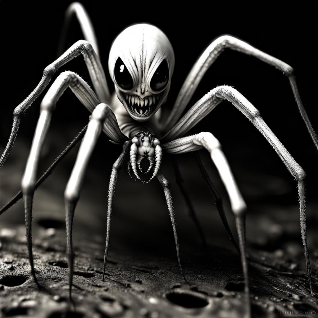 Creepy Pale Fairy with Twisted Head and Sharp Teeth