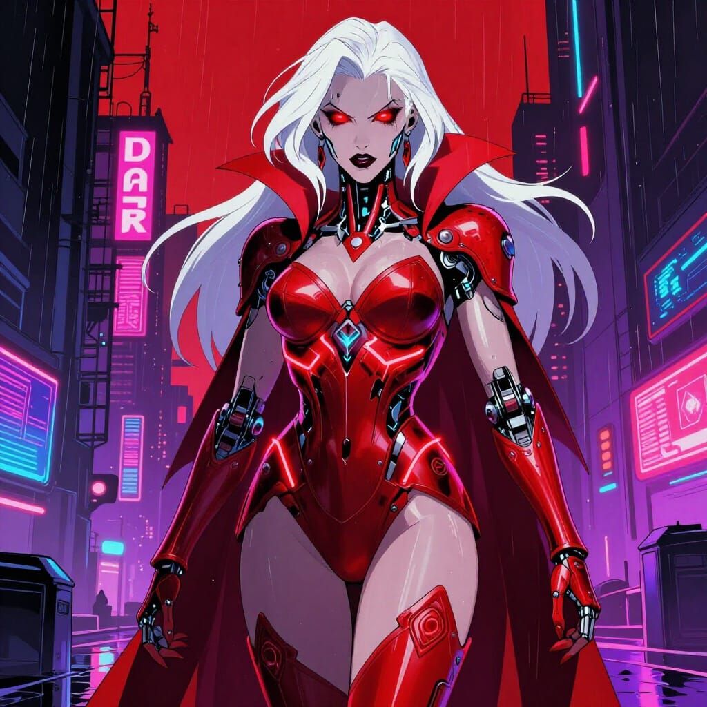 Cyberpunk Vampire Queen in Neon City