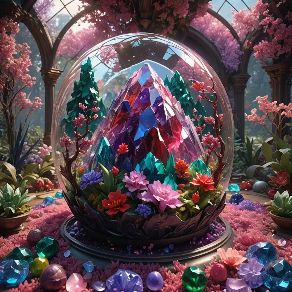Colorful Glass Mountain Radiating Light, Digital Painting