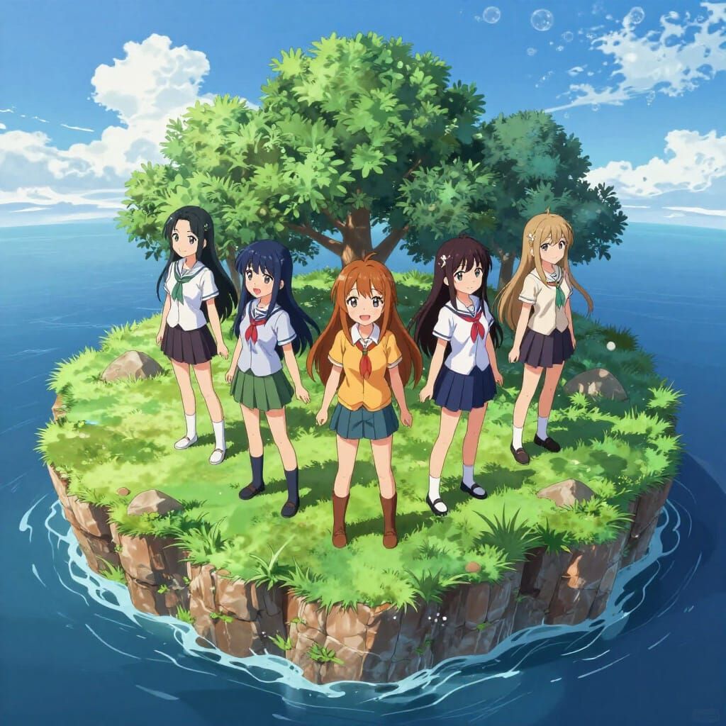 Anime Girls on a Tropical Island