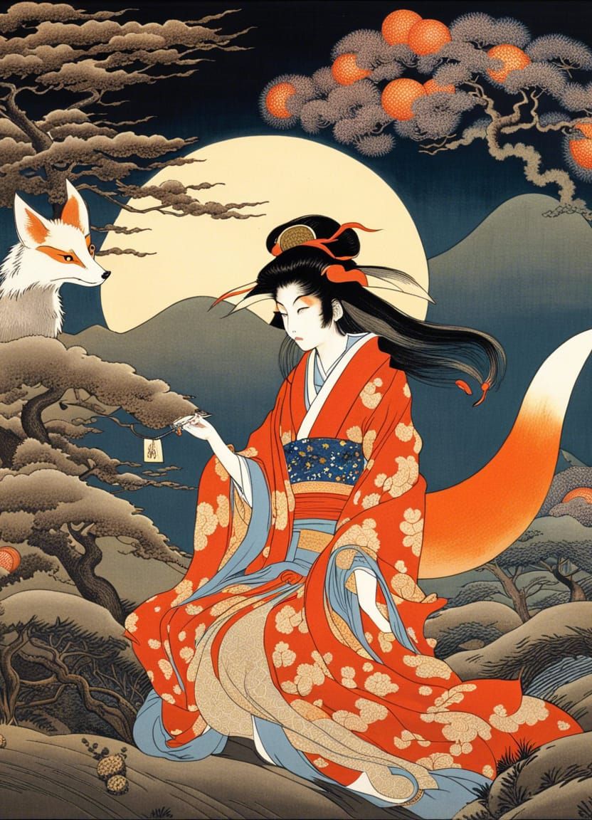 Inari Fox Kitsune in Summer Evening