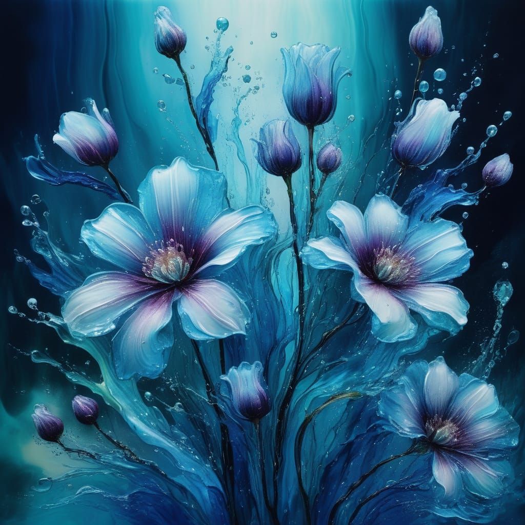 Vibrant Water Flowers in Ethereal Oil Paint Style