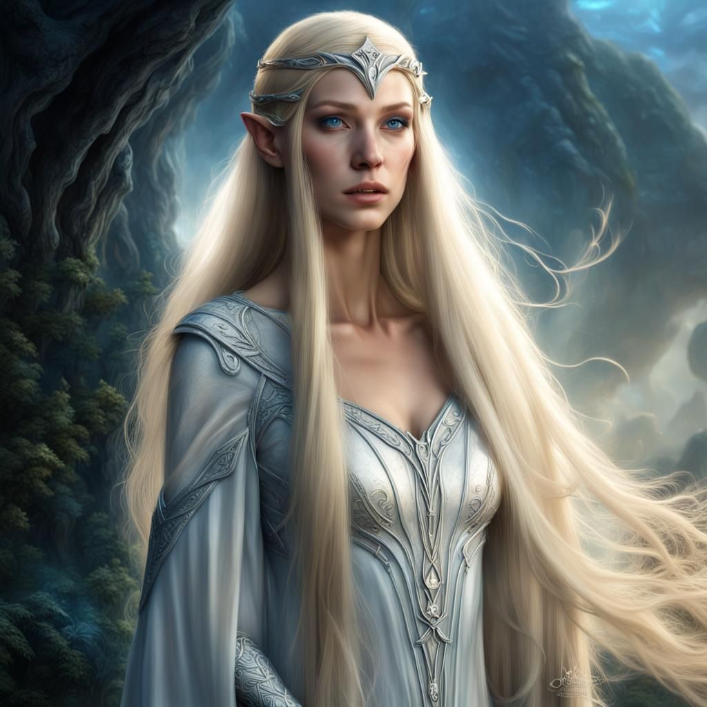 Galadriel: Hyperreal Elven Princess in Digital Painting