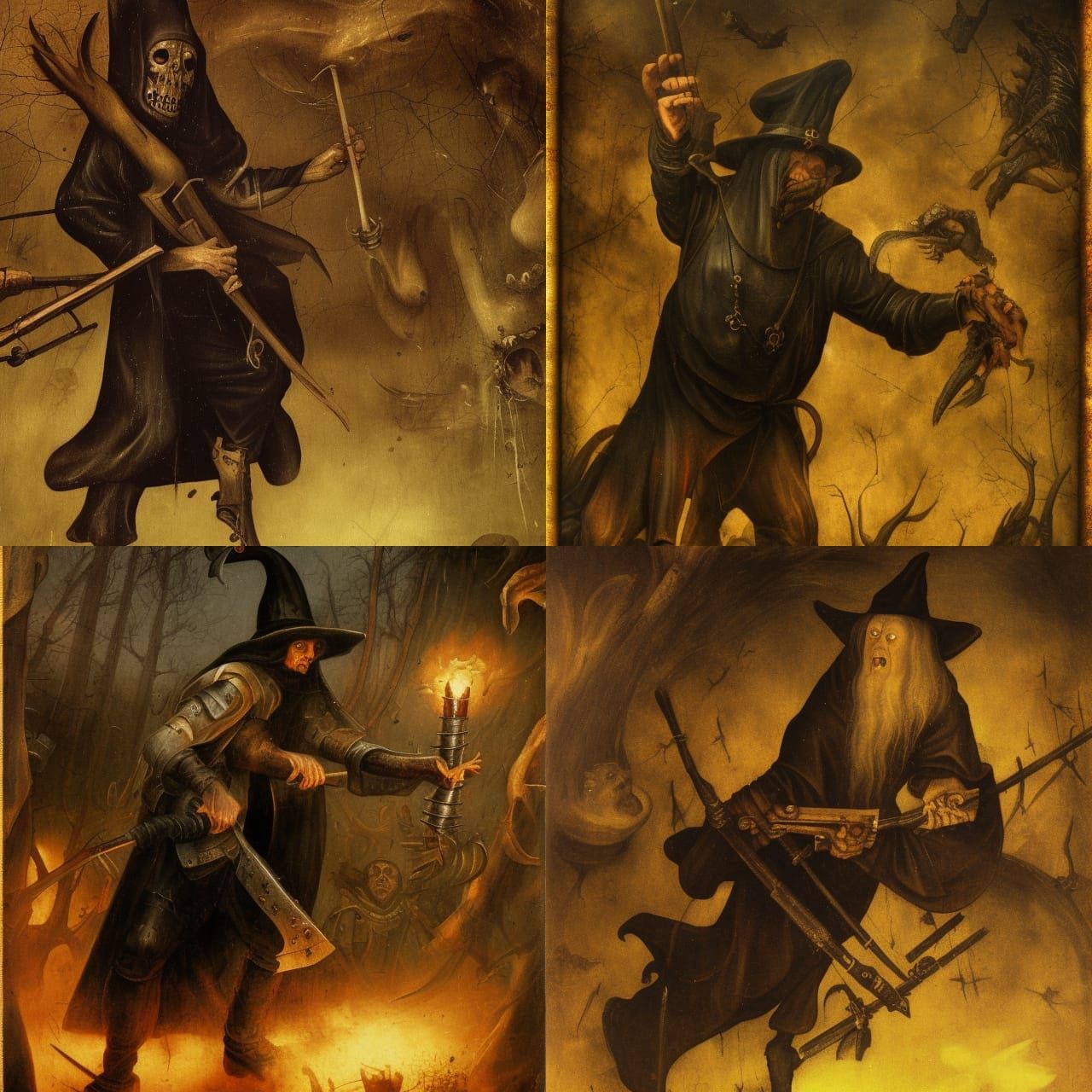 Grim Medieval Witch Hunter in Hieronymus Bosch Style