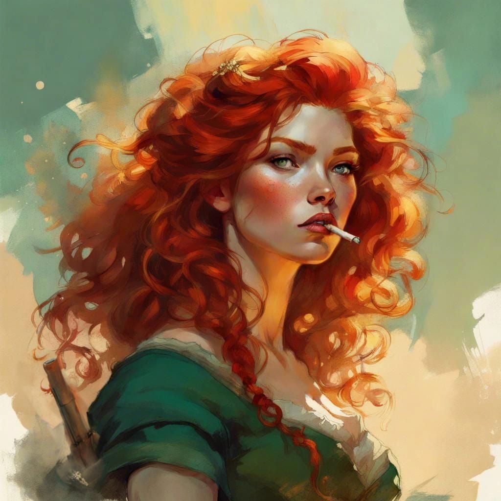 Rebellious Redhead Princess Smoking, Pin-Up Style