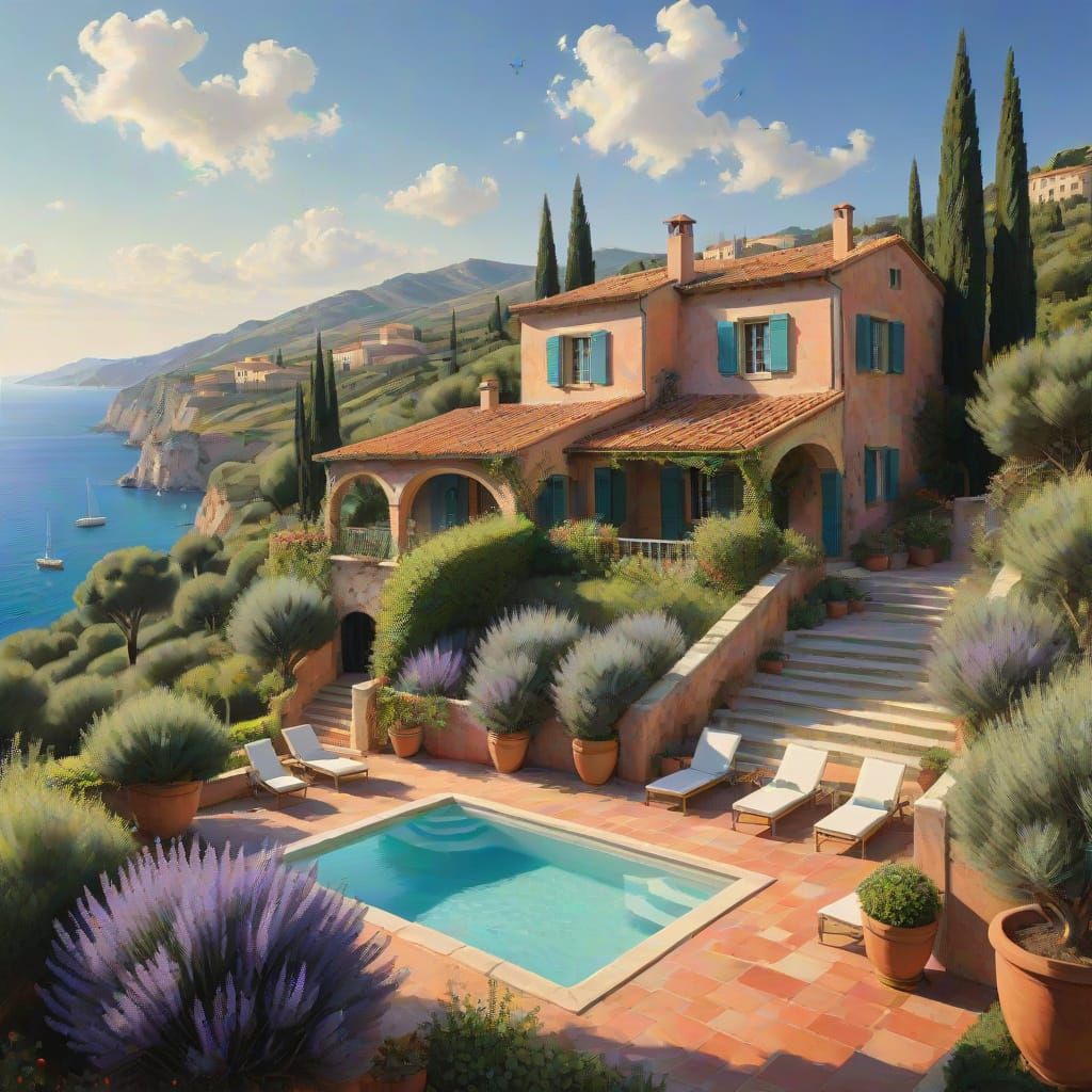 Mediterranean Villa Among Vineyards in Photorealistic Style