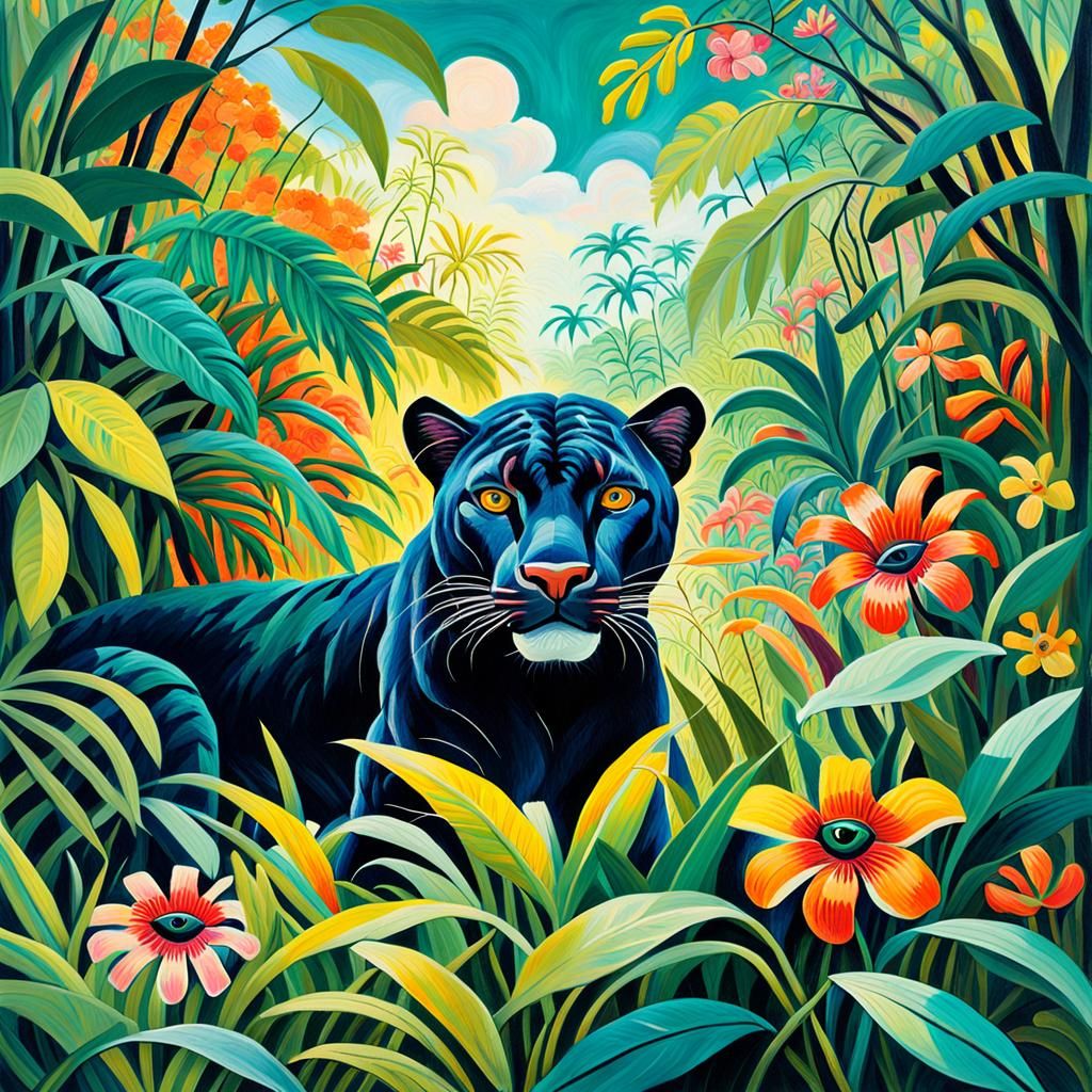 Vibrant Fauvist Landscape with Panthers' Eyes