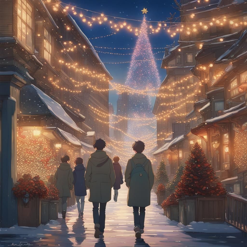 J Hope in Christmas Plaza: Ghibli Anime Style