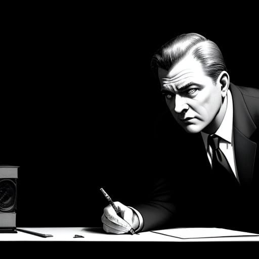 Senator at Microphone in Film Noir Style