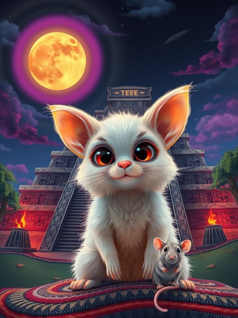 Fuzzy Teletubby and Rat at Mayan Temple