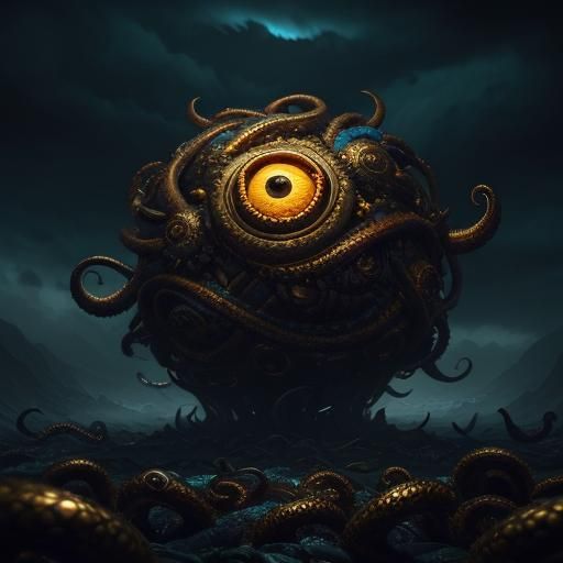 Kraken Beholder Floating Over Gold Coins