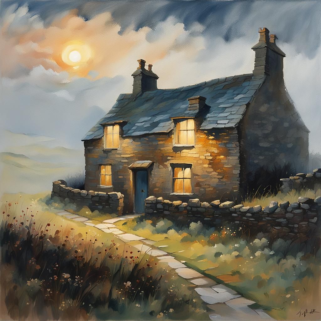 Eerie Yorkshire Cottage Landscape as Gothic Painting