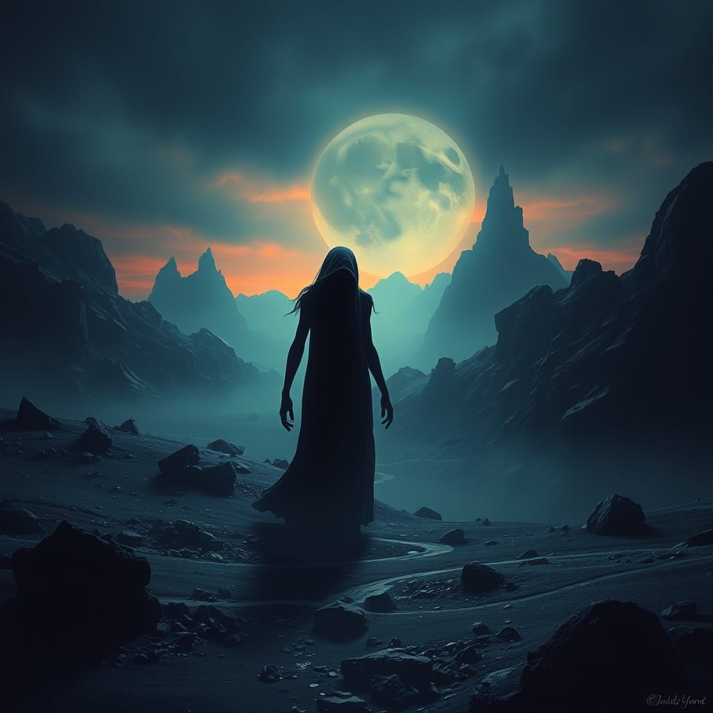 Haunting Figure in Surreal Dreamscape, Eerie Art