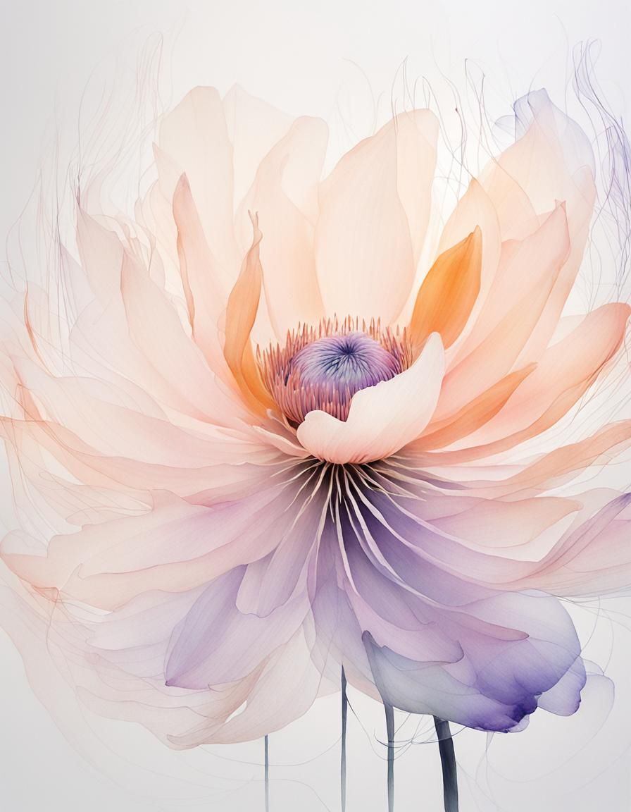 Pastel Petals with Ink Lines: Abstract Floral Art