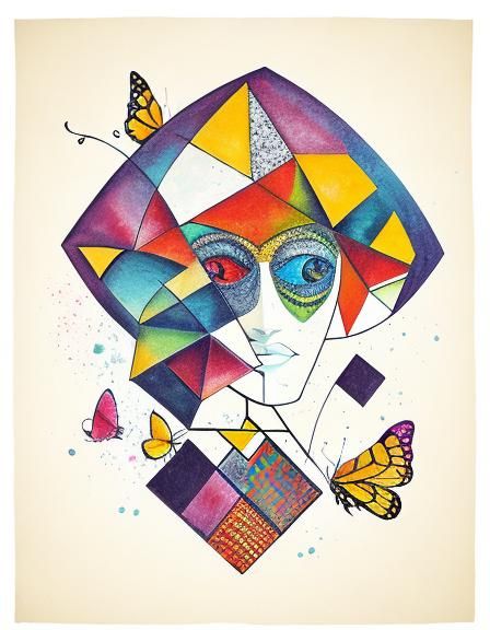 Cubist Butterfly Art in Colorful Style