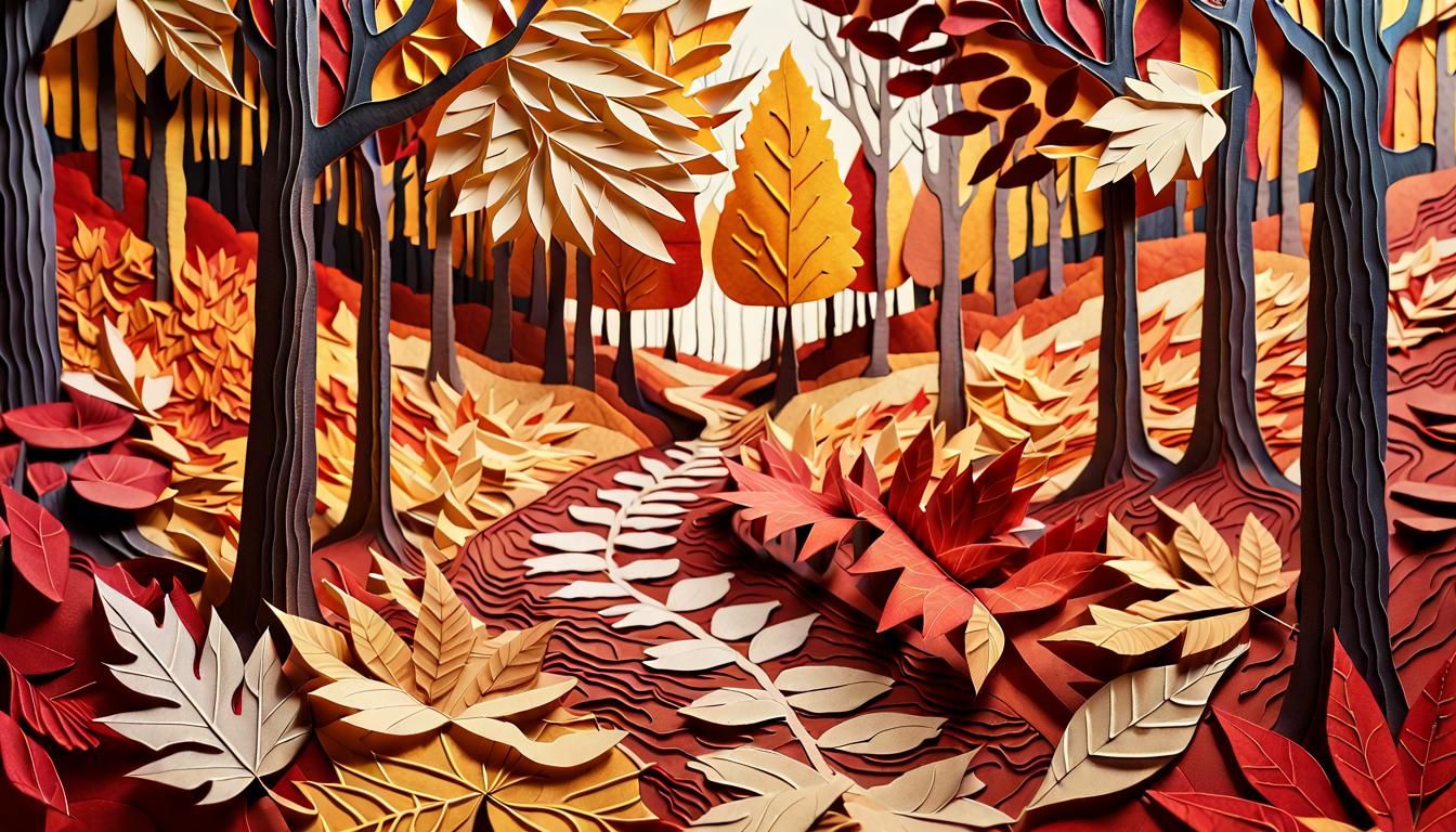 Autumn Forest Path in Paper Collage Style