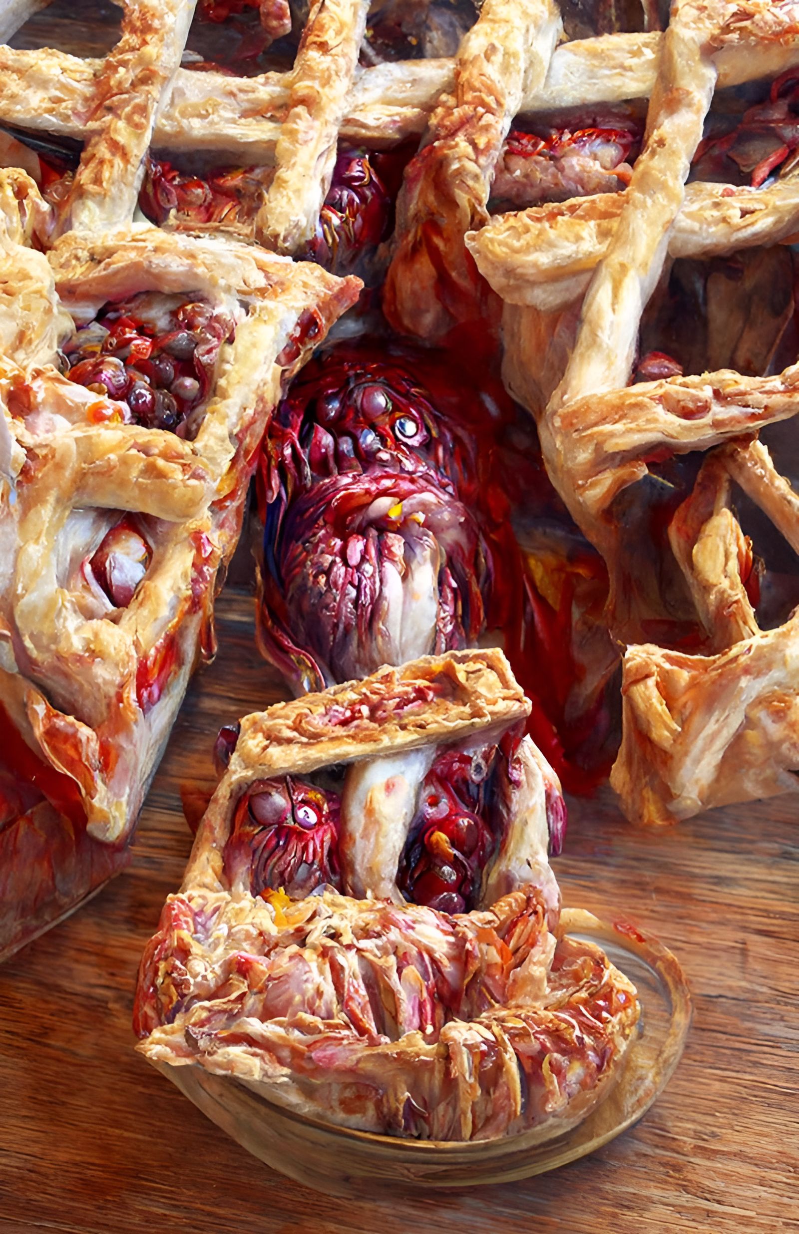 Horrifying Rotten Meat Pie in Hyperrealistic Style