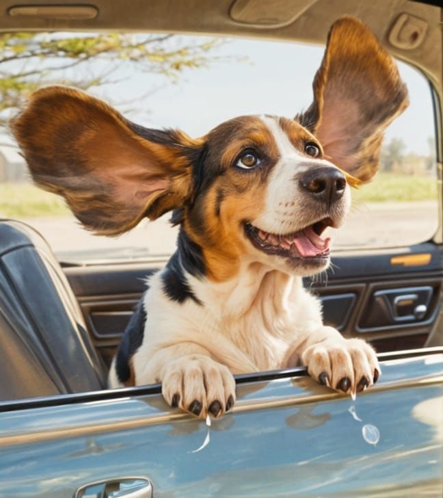 Basset Hound Puppy Enjoys A Car Ride