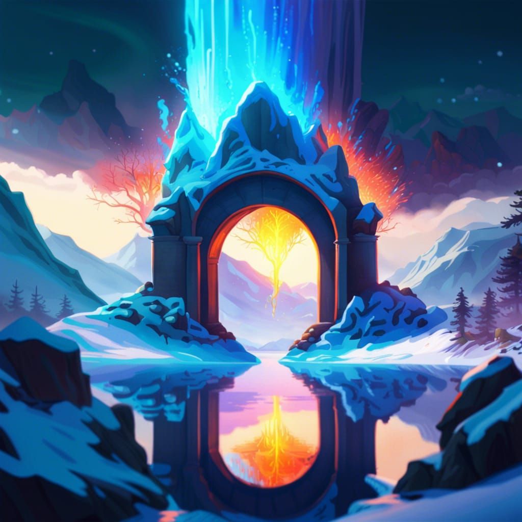 Epic Luminescent Portal in Snowy Landscape
