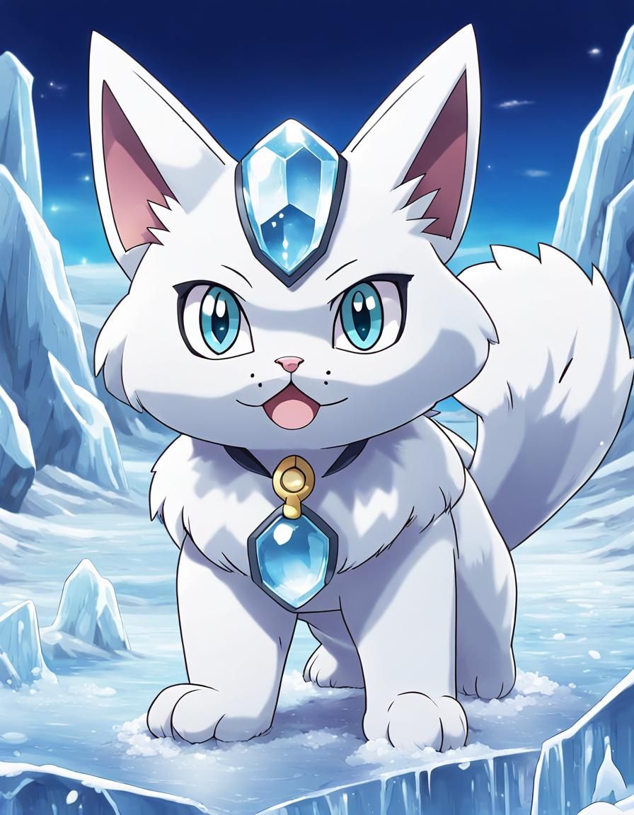 Ice Cat Pokémon with Evolutions in Anime Style