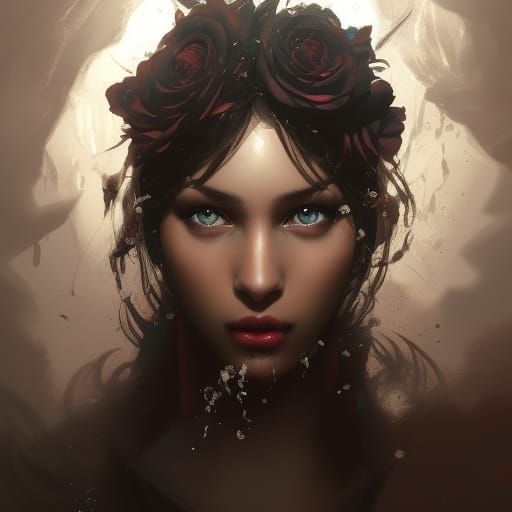 Eldritch Demonic Black Rose Portrait in Digital Art Style