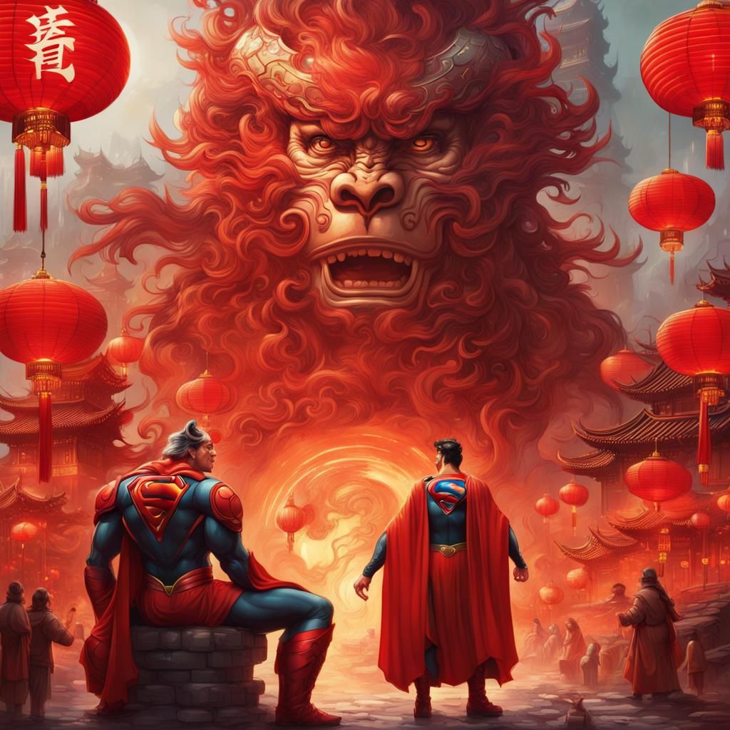 Superman and Sun Wukong in Guilin, China