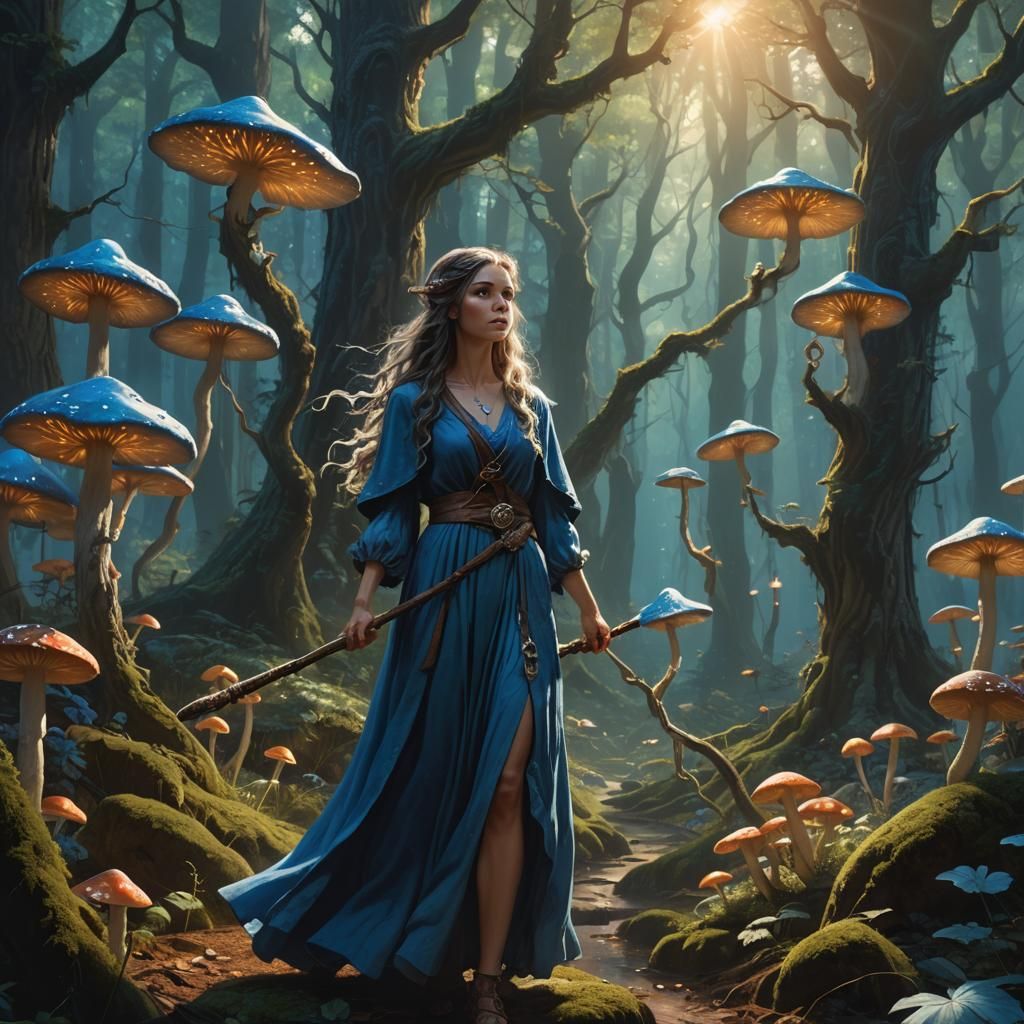 Mystical Forest Wizard with Glowing Staff