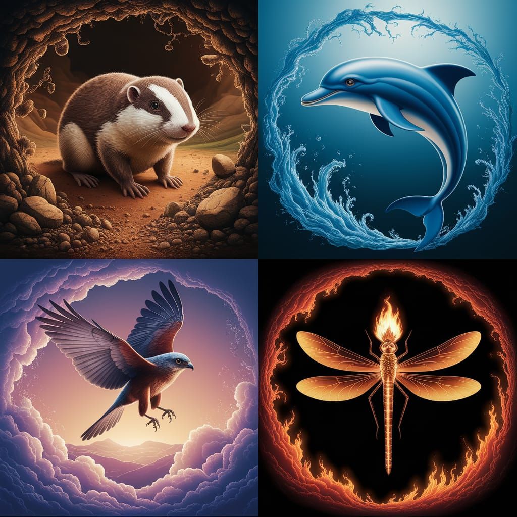 Elemental Animals in Harmony: A Matte Painting