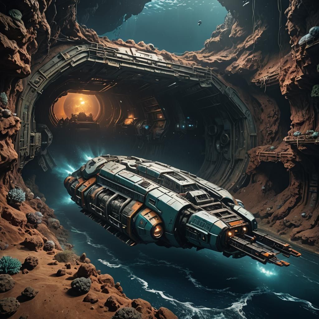 Futuristic Marine Pod Enters Deep Sea Trench