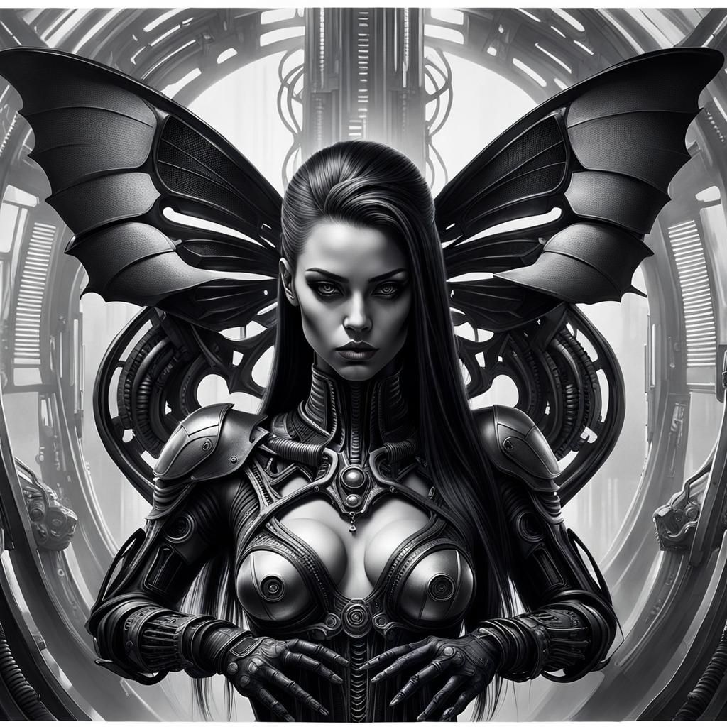 Gothic Cyberpunk Female Figure in Hyperrealistic Art