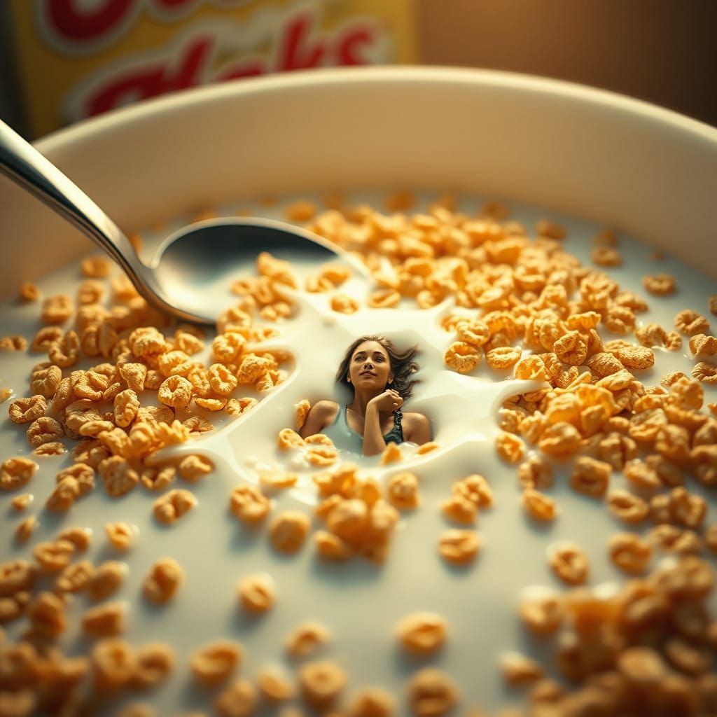 Tiny Survivor Dives Through Cereal Ocean