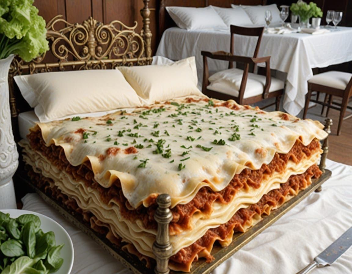 Lasagna Bed Portrait in Surreal Style
