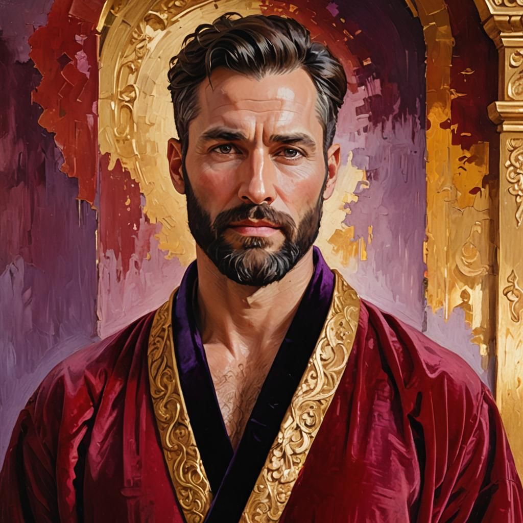 Elegant Man in Velvet Robes: An Impressionist Portrait
