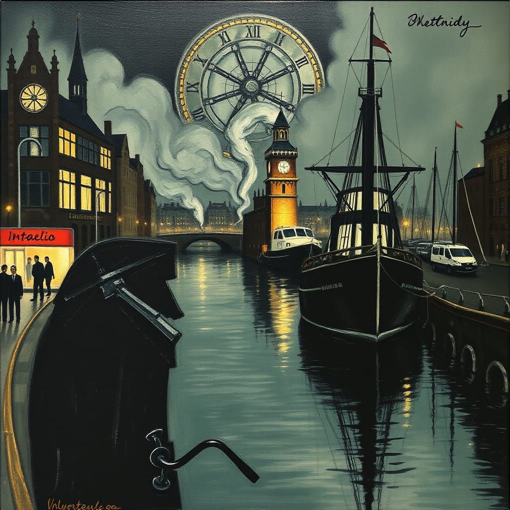 Mechanical Amsterdam Harborscape in Intaglio Style