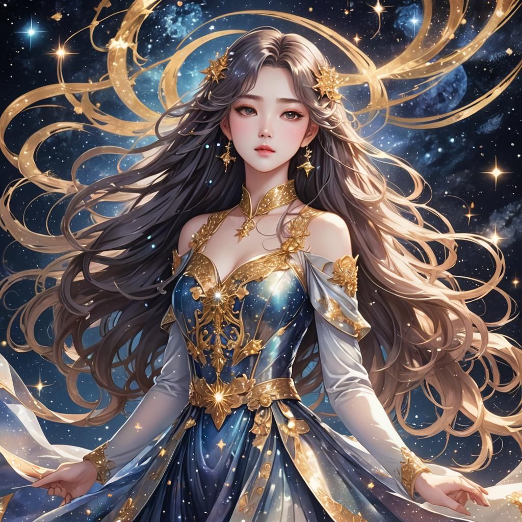 Celestial Korean Girl in Shimmering Gown