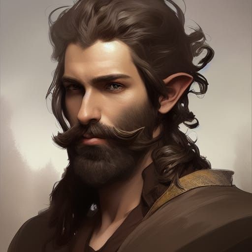 Handsome Half-Elf Bard Portrait in Hyperdetailed Style