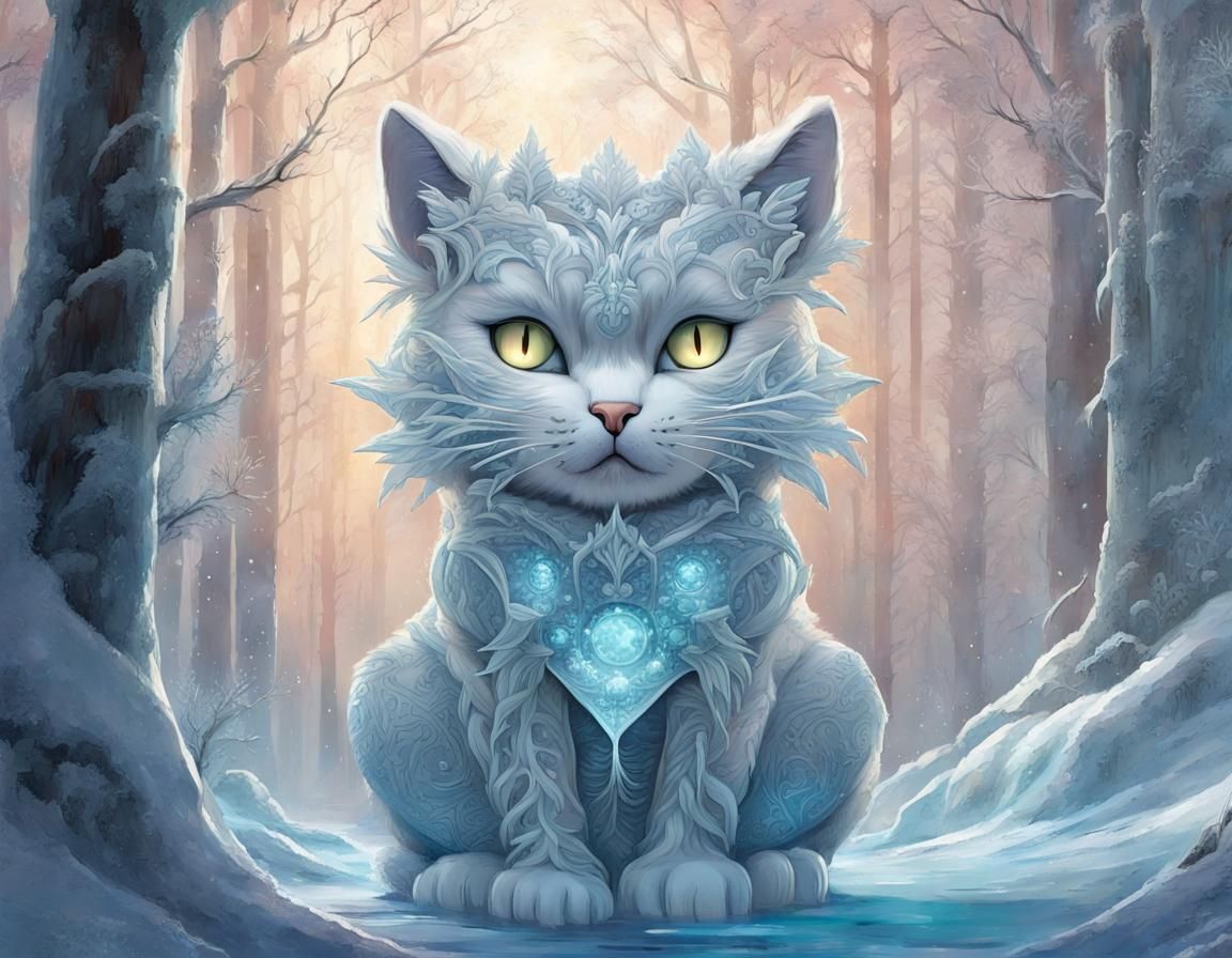 Glowing frozen ice cat ❄️