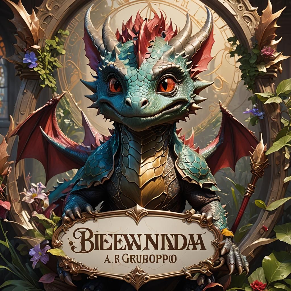 Baby Dragon Portrait in Detailed Fantasy Art Style