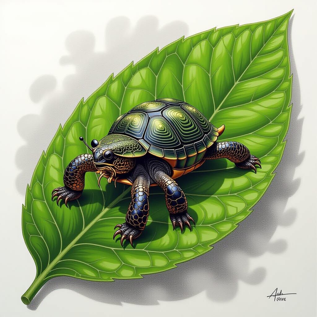 Hyperdetailed Caterpillar on Leaf: Charcoal Drawing