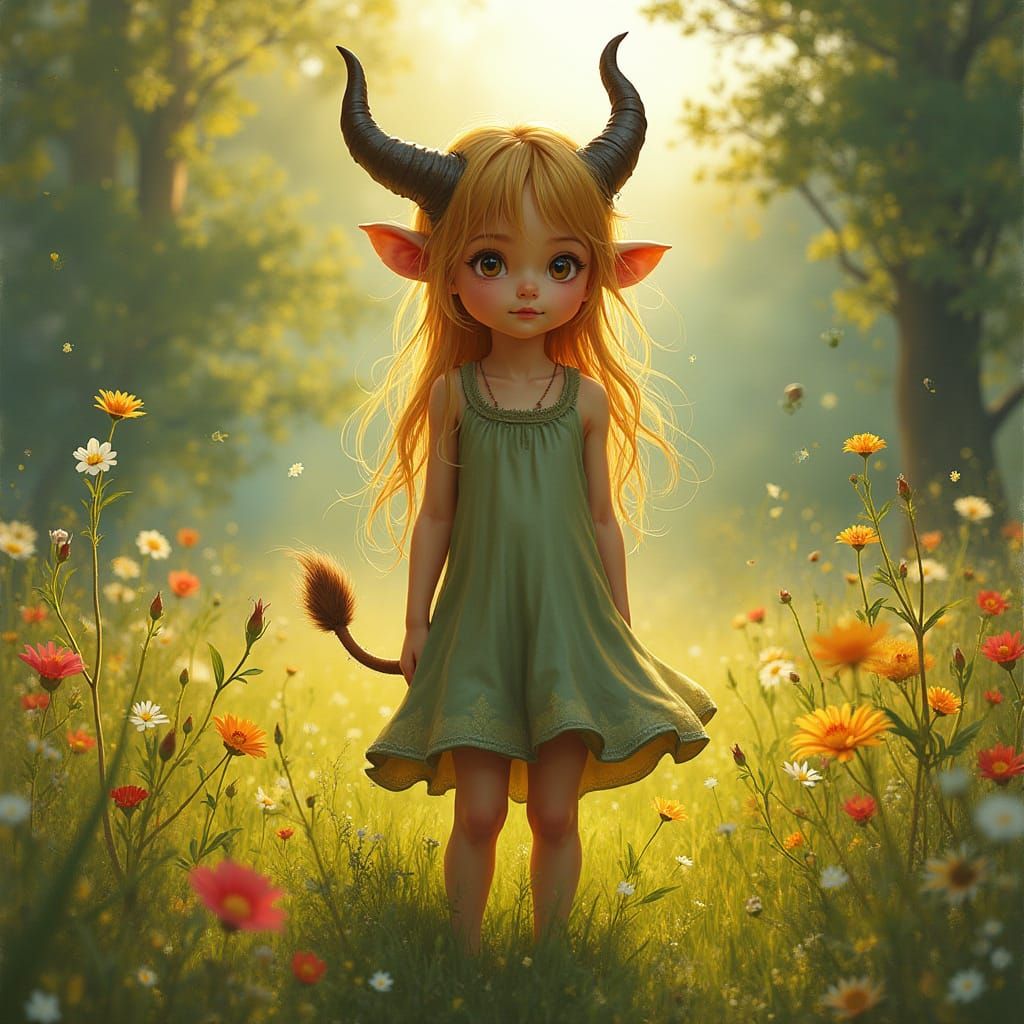 Whimsical Centaur Girl in Vibrant Meadow