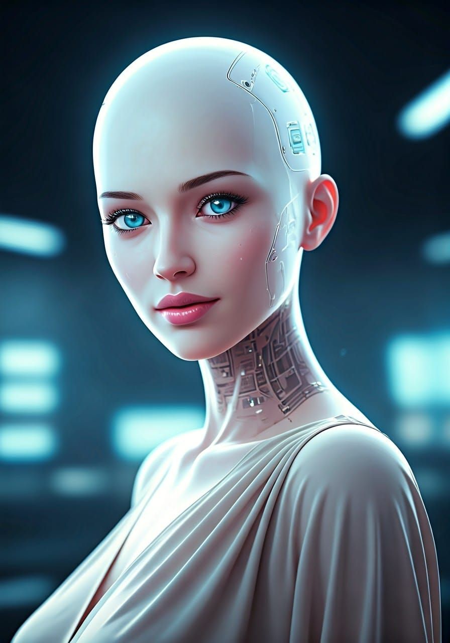 Ethereal Android with Luminous Skin in Sci-Fi Style