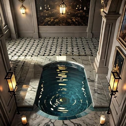 Psychedelic Roman Bath in Surreal CGI Style