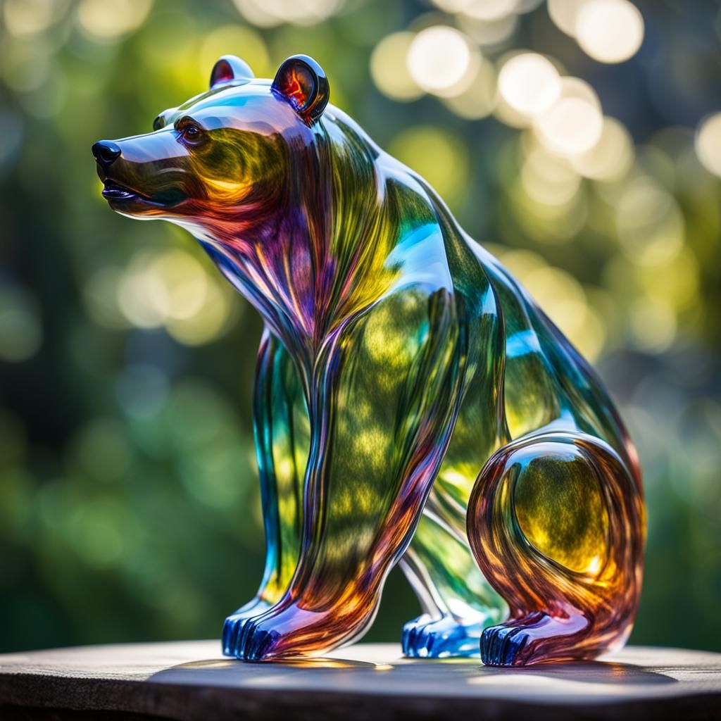 Detailed Glass Bear Sculpture in Natural Light
