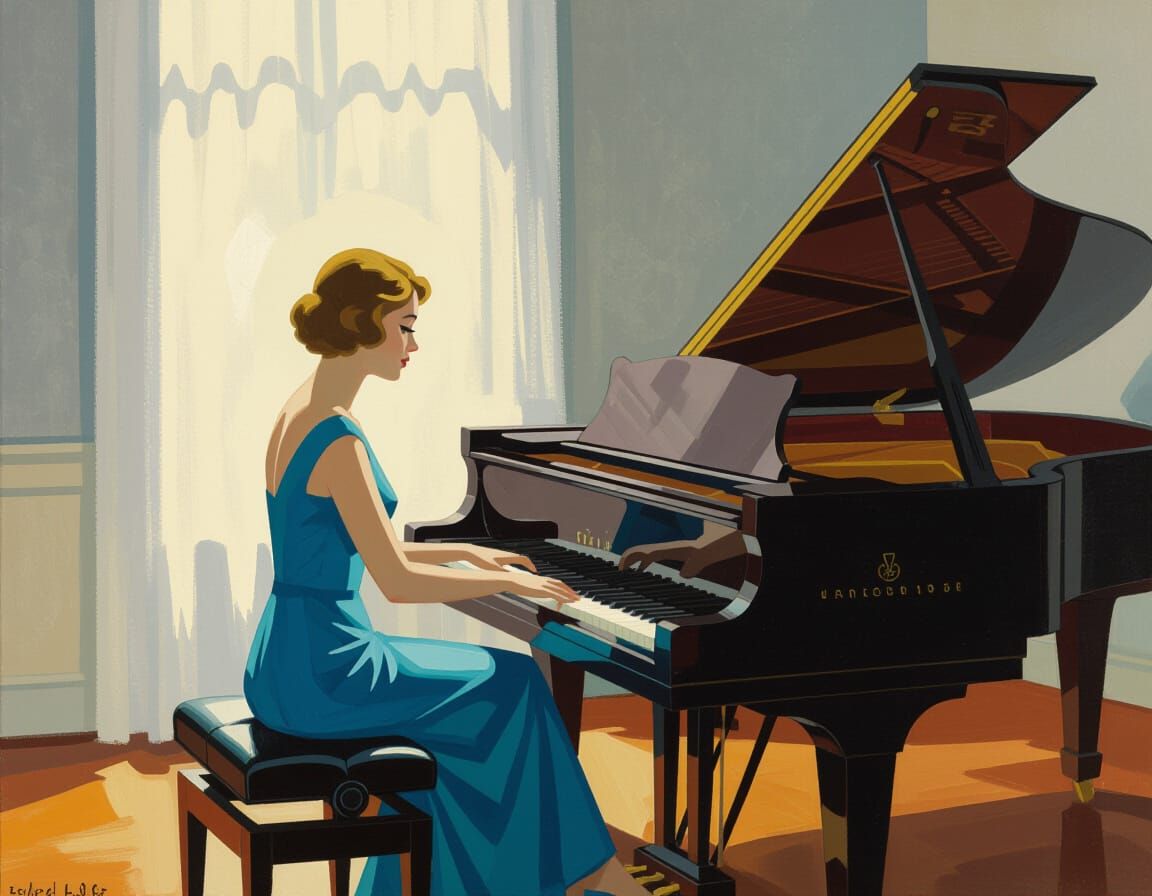Woman at Piano: An Edward Hopper-esque Painting