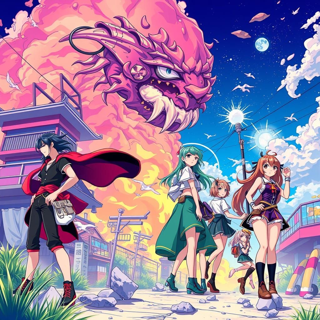 Anime Scene in Traditional Manga Style with Digital Art Tech...