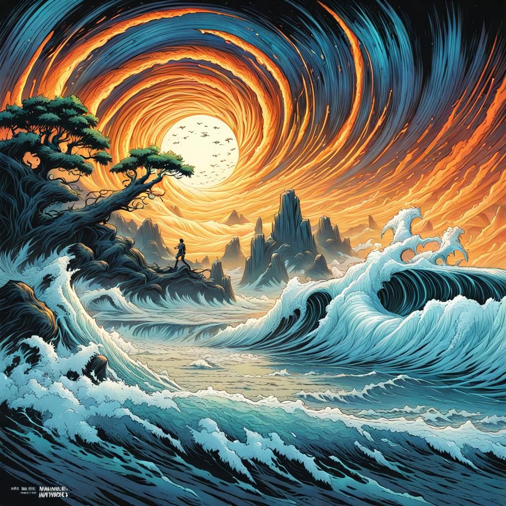 Dynamic Comic Art of Swirling Nature's Fury