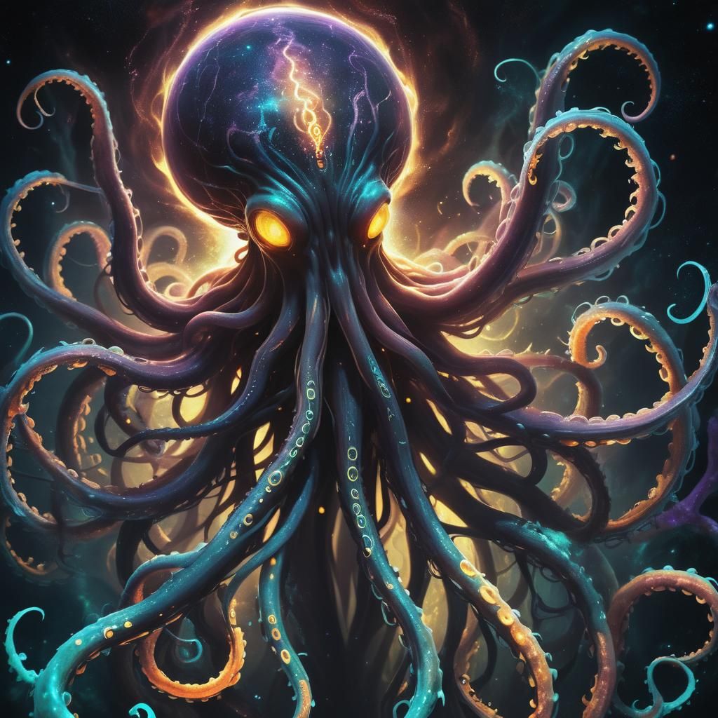 Eerie Cosmic Horror Entity with Tentacles and Runes