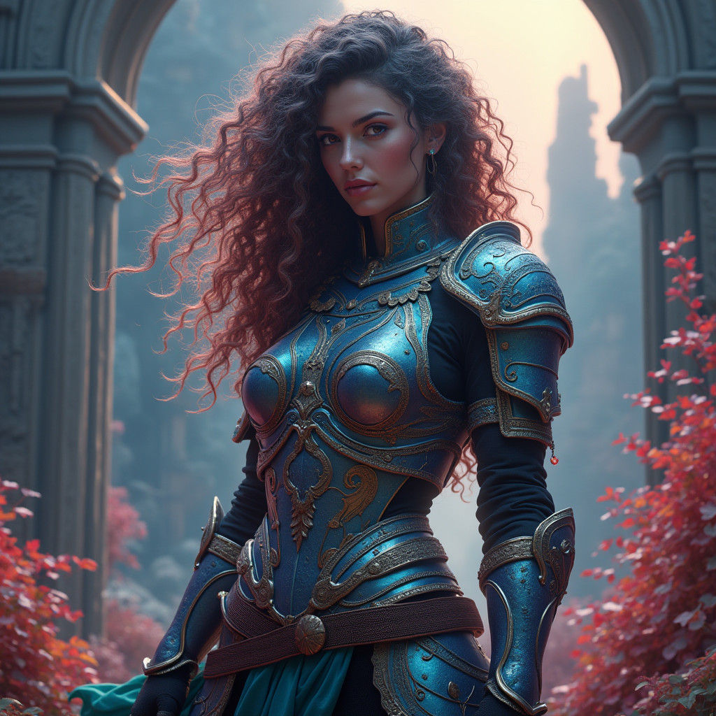 Fantasy Warrior Woman in Dreamlike Landscape