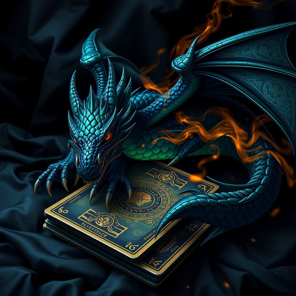 Ethereal Black Dragon Unfolds across Mystic Card Deck